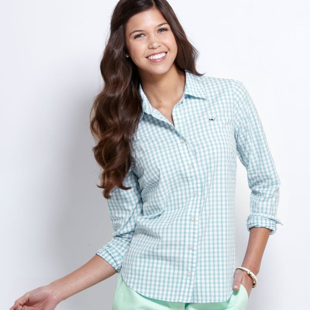 Vineyard Vines Gingham Flannel Shirt in Light Blue - Size 2